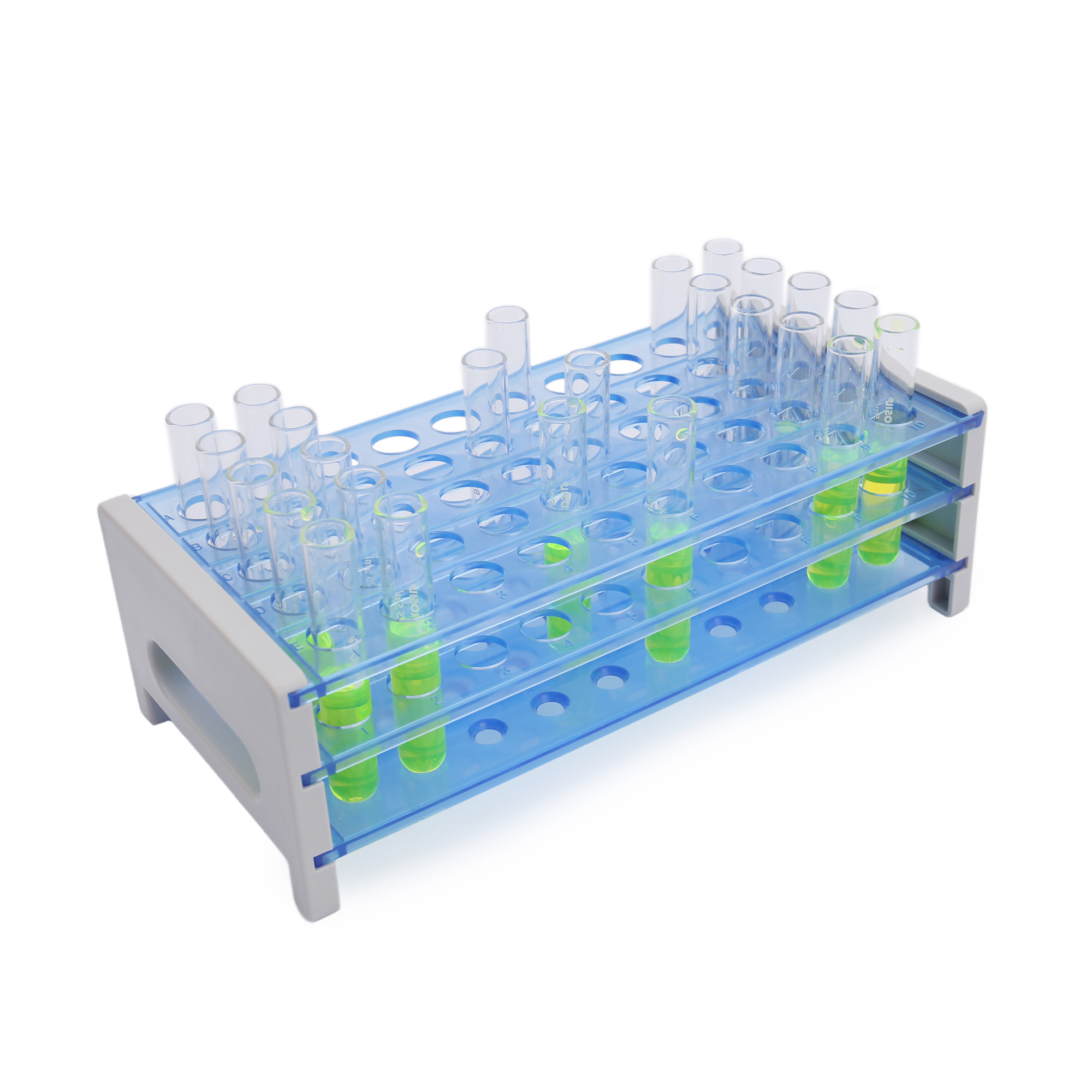 PS-Reagenzglasgestell – Blau – Zerlegbar, mit 50 Löchern