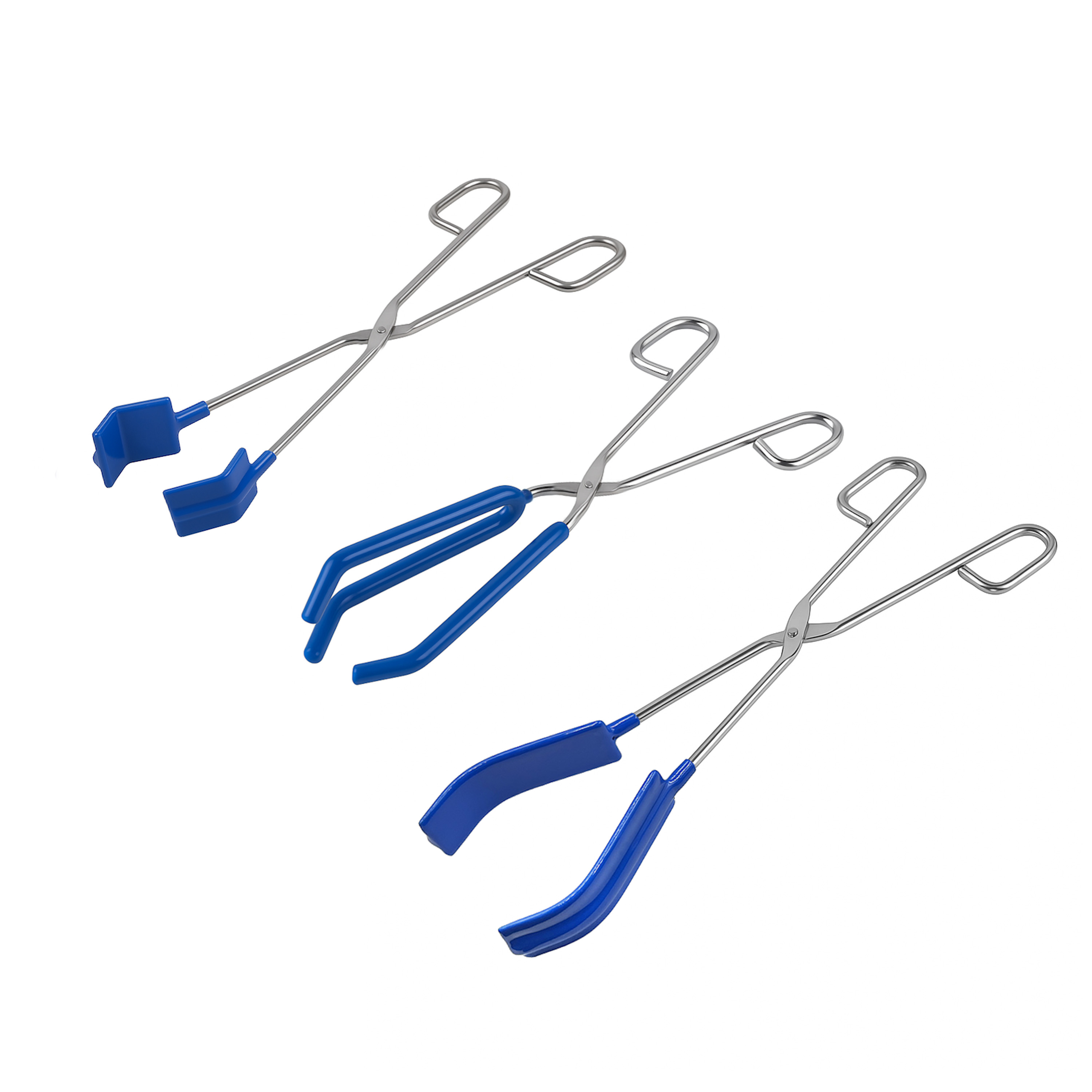 Becher-/Kolben-/Tiegelzange aus Edelstahl – PVC-beschichtete Greifbacken, mit 2/3 Greifarmen