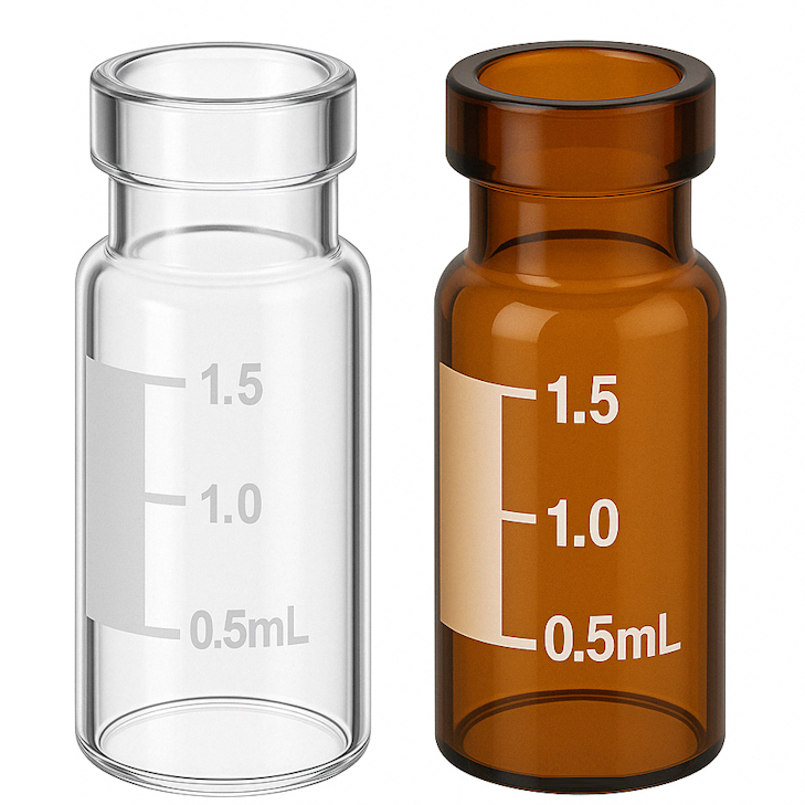 Vial de vidrio ND11 con cuello de engarce – con graduación y área de etiquetado