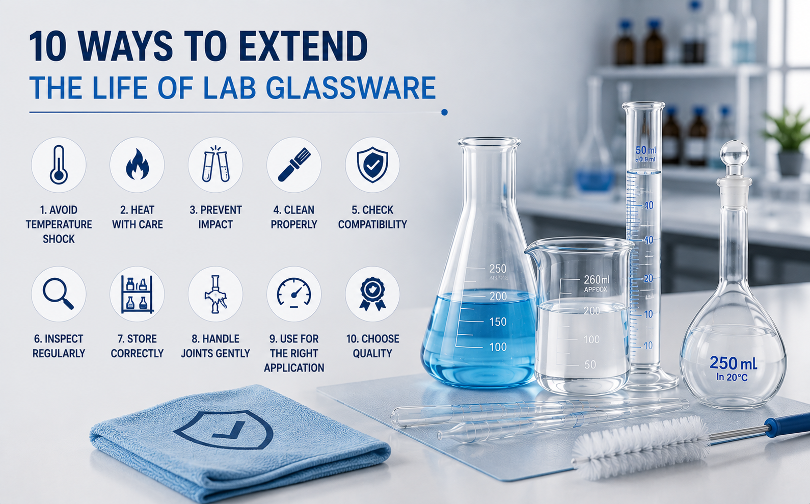 10 formas de prolongar la vida útil del material de vidrio de laboratorio
